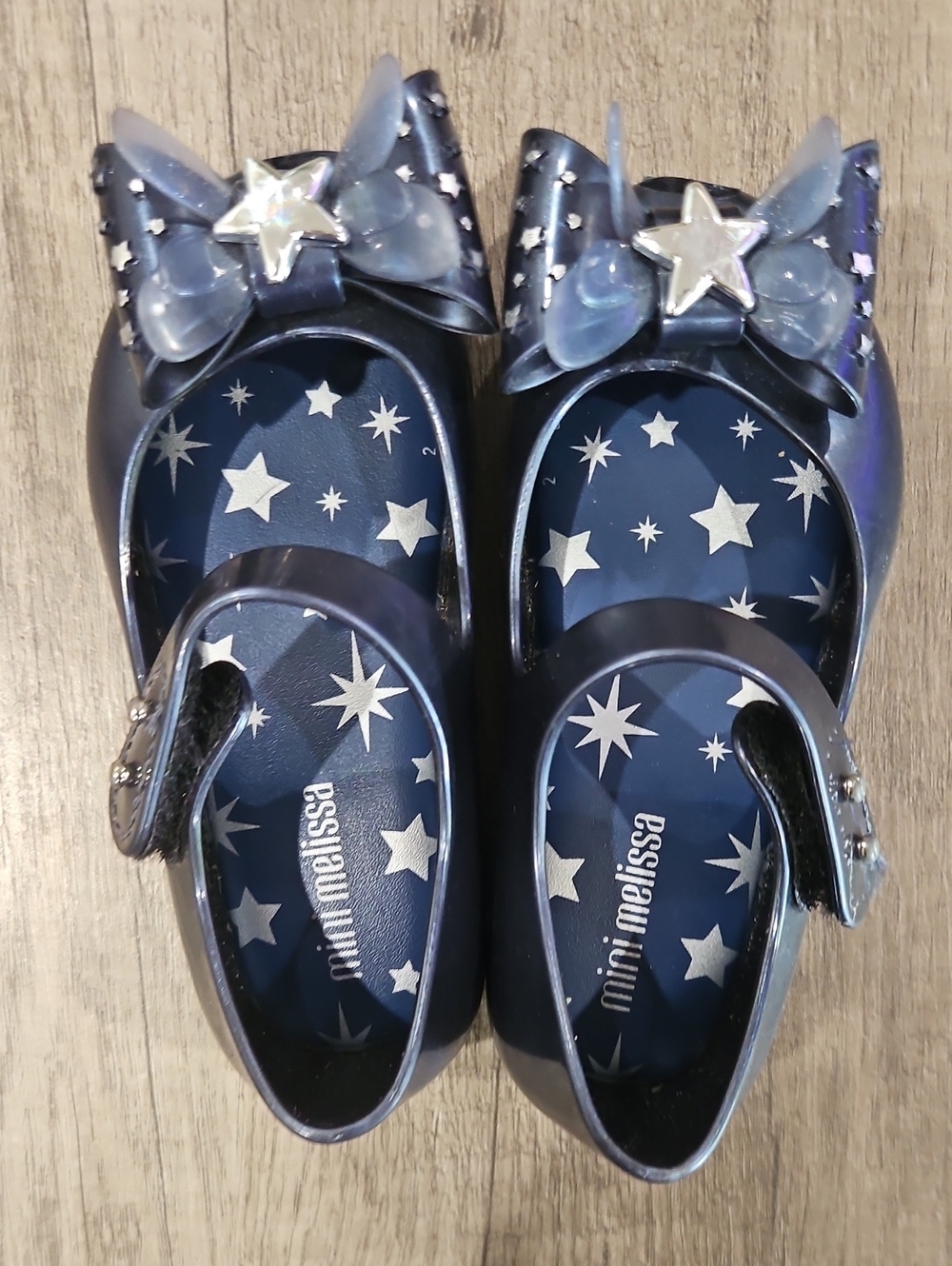 Mini Melissa Navy Star Bow Mary Jane Shoes with Silver Star Accent size 8